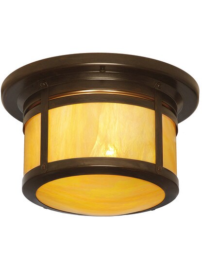 Berkely Family Flush Mount Ceiling Fixture in Bronze Finish with Gold White Iridescent.